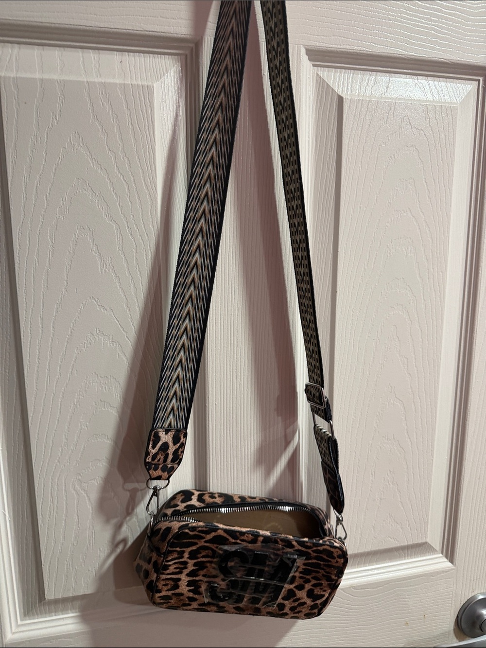 SM Leopard Print Crossbody Bag with Wide Adjustable Strap